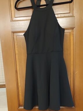 Speechless Black Halter Midi Fit-and-Flare Dress LBD With Bow!